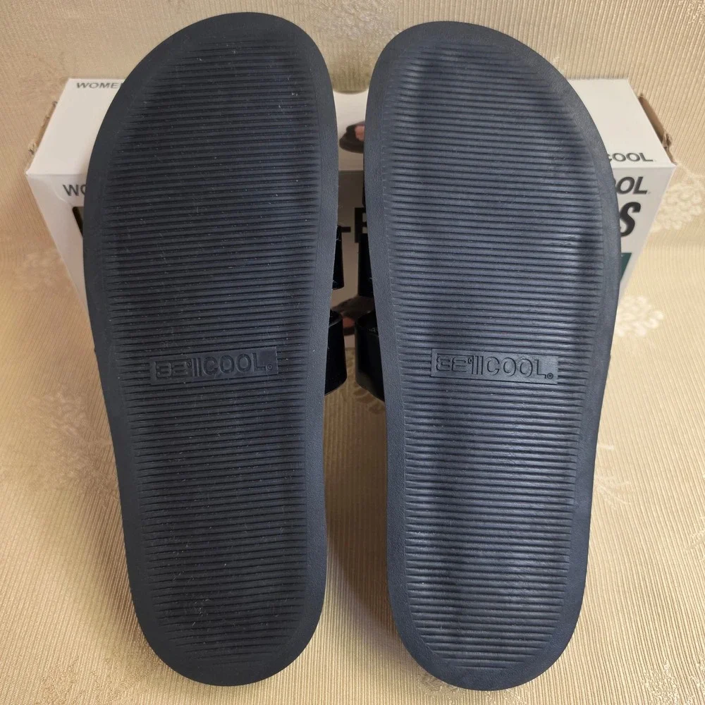 32 Degrees Cool Women H-Band Sandals Black Soft Cushioned Footbed Slides Size 10